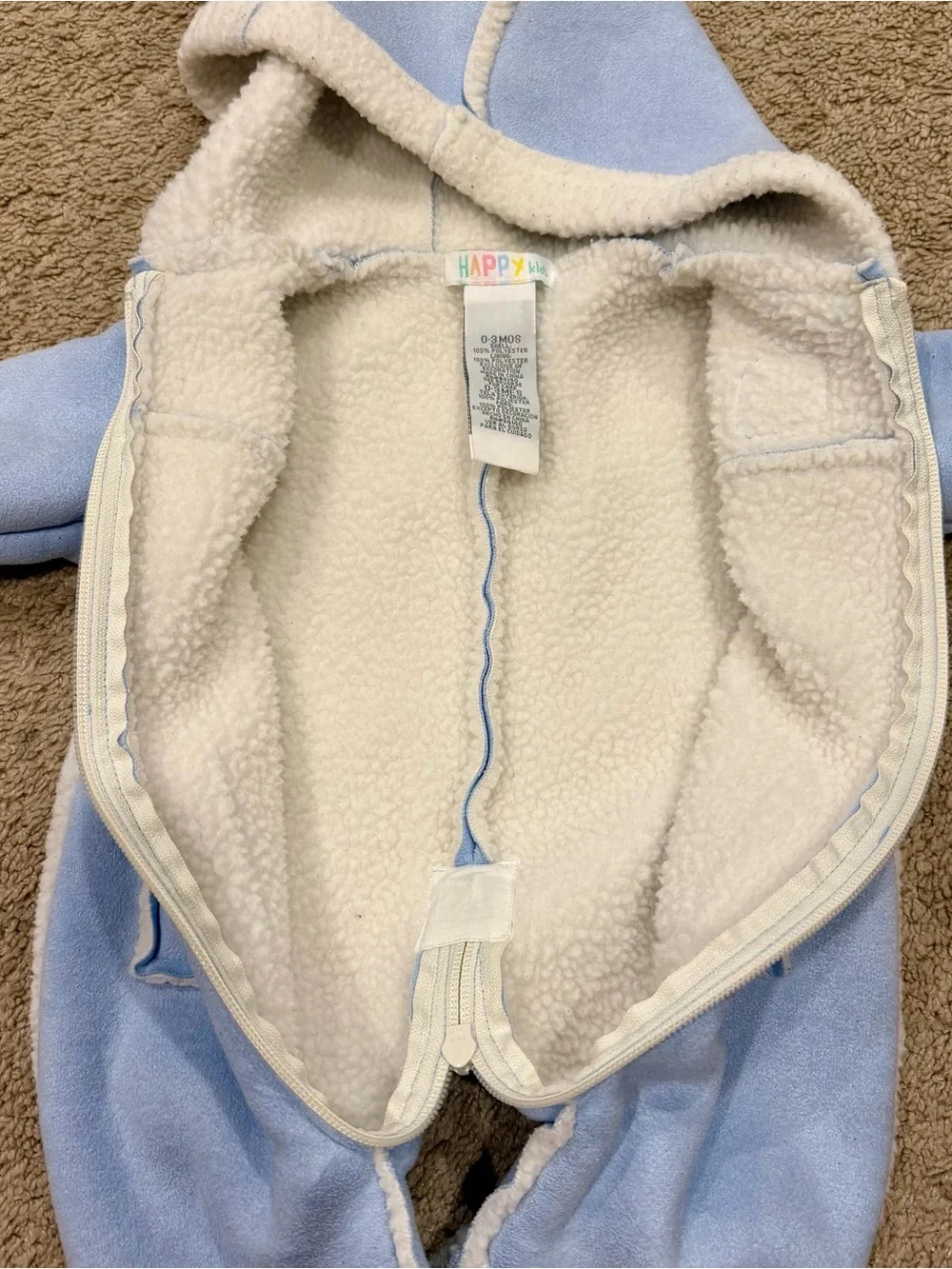 Happy Kids Suit Baby 0-3 Months Baby Blue Hooded Faux Suede Sherpa Fleece